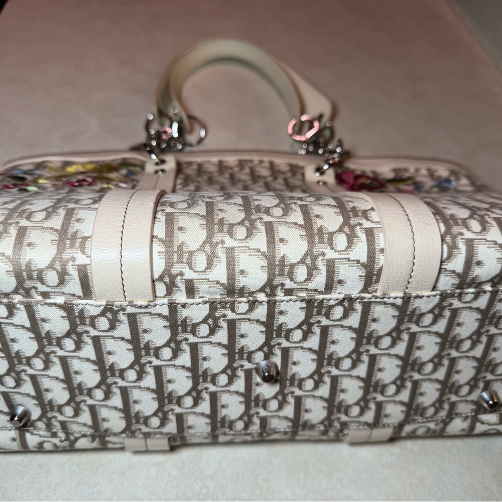 Vtg Authentic Christian Dior Troter Embroidered Diorissimo Canvas Tote Bag - Picture 5 of 16